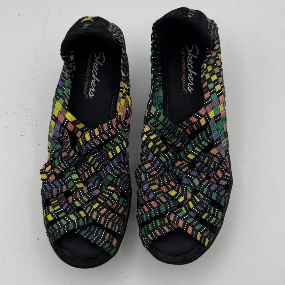 Skechers Parallel Crossed Wires wedge sandals size 5.5 multicolor rainbow